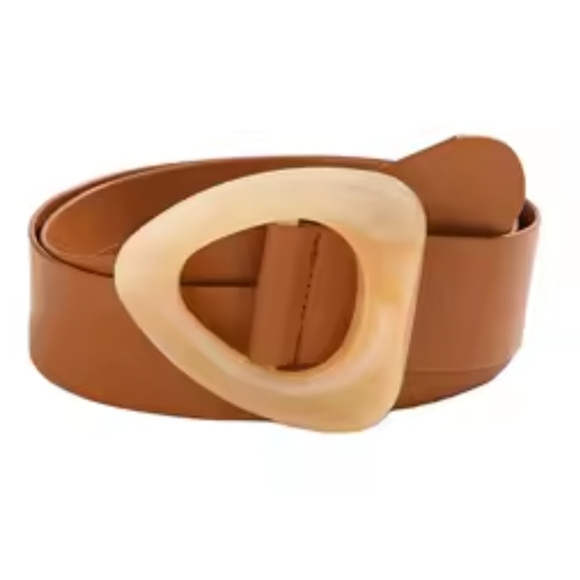 Faux leather tan wrap belt with cream acrylic buckle. NWT - Picture 1 of 5